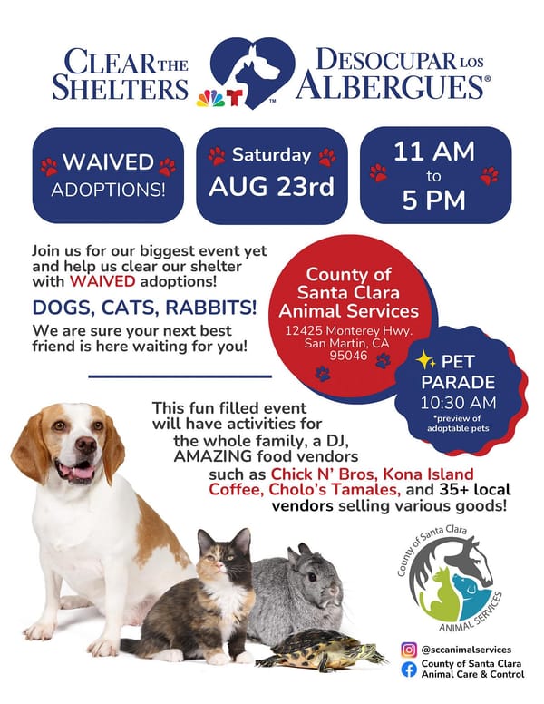 Sự Kiện Clear the Shelters tại Santa Clara County Animal Services